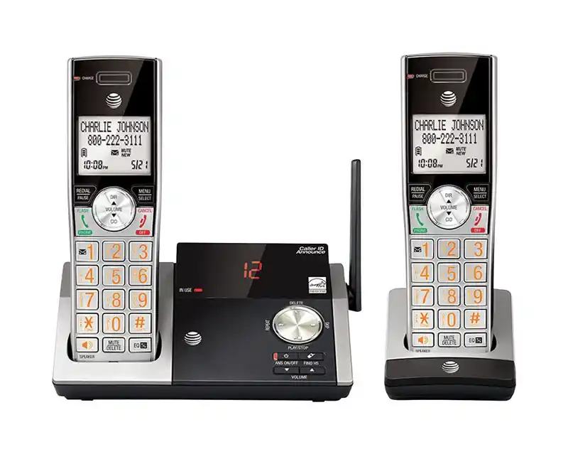 Cordless Phone With Answering System & Caller ID, Silver/Black, 2 Handsets