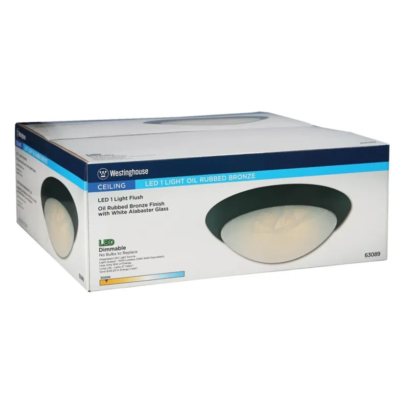 LED Ceiling Light Fixture, Flush Mount, Oil-Rubbed Bronze/White Shade, 11-In.