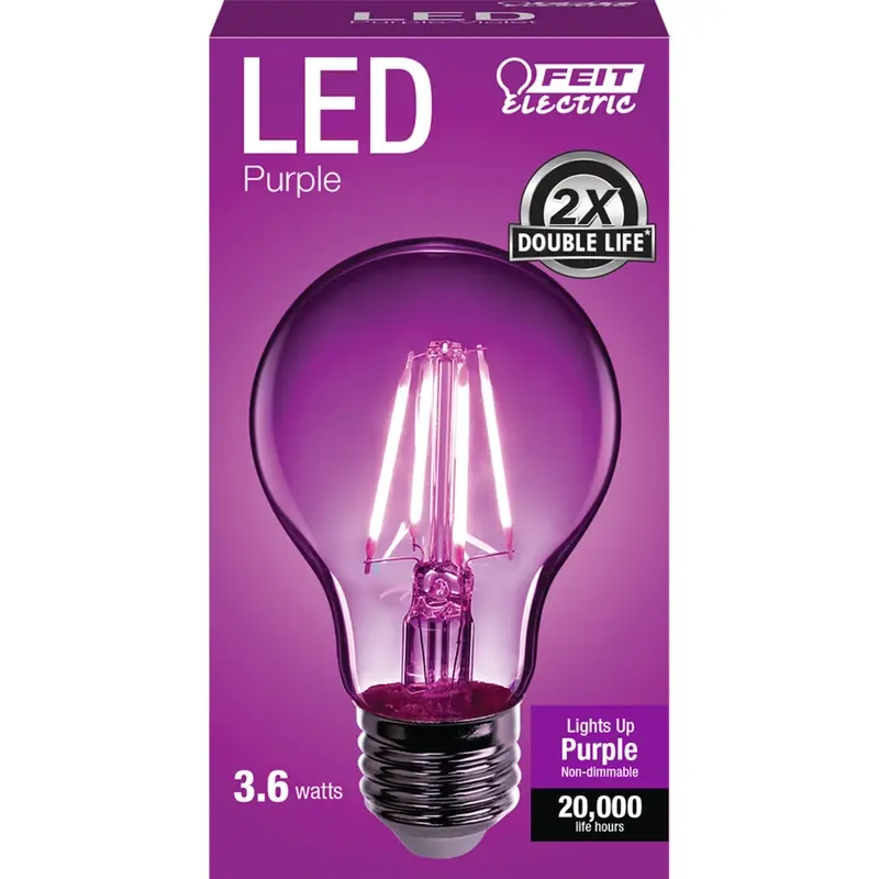 Feit A19 E26 (Medium) Filament LED Bulb Purple 30 Watt Equivalence 1 Pk
