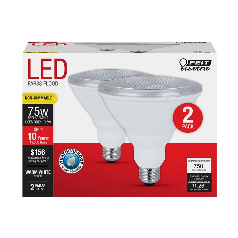 Feit PAR38 E26 (Medium) LED Bulb Bright White 75 Watt Equivalence 2 Pk