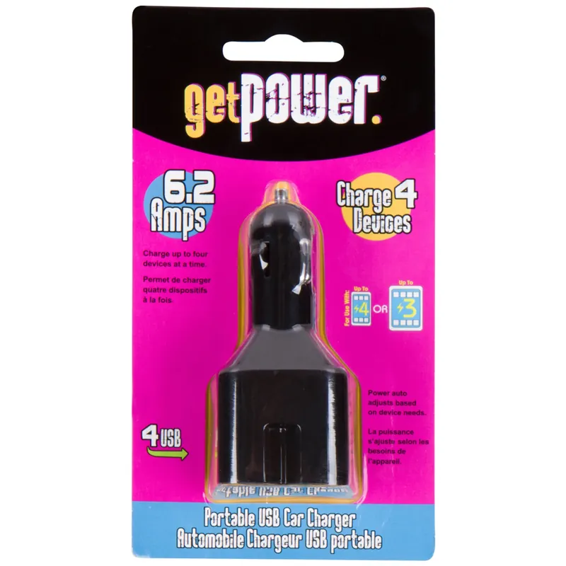 GetPower 4 Port Car Cell Phone Charger 1 Pk
