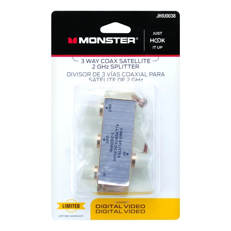 Monster Just Hook It Up 3 Way Coax Splitter 75 Ohm 1 Pk