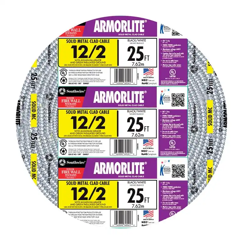 Armorlite 25 Ft. 12/2 Solid Thhn Metal Clad Cable - Ul Listed