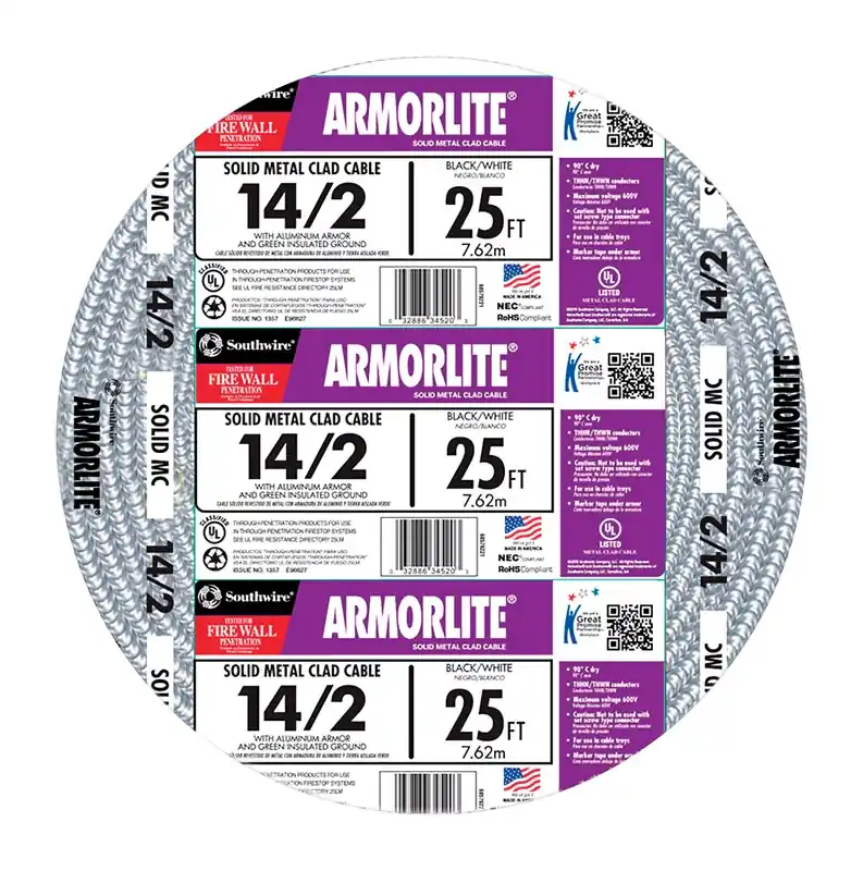 Armorlite 25 Ft. 14/2 Solid Thhn Metal Clad Cable - Ul Listed
