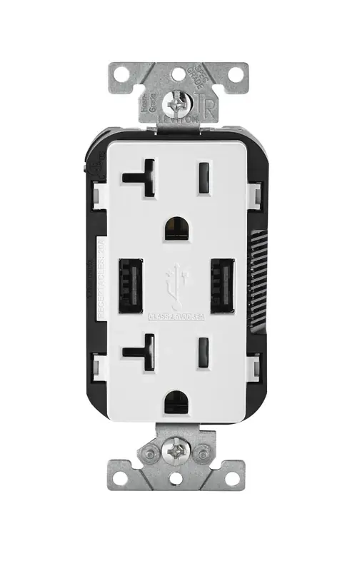 Leviton Decora 20 Amps 125 Volt White Outlet And USB Charger 5-20R