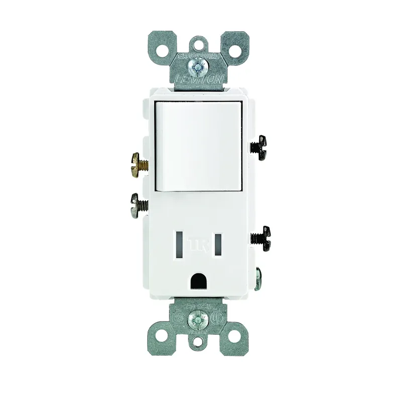 Leviton Decora 15 Amps 125 V White Combination Switch/Outlet 5-15R 1 Pk