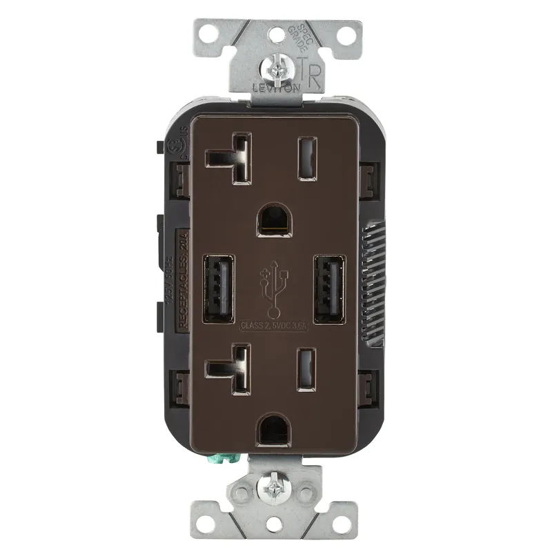 Leviton Decora 20 Amps 125 V Brown Outlet And USB Charger 5-20R 1 Pk