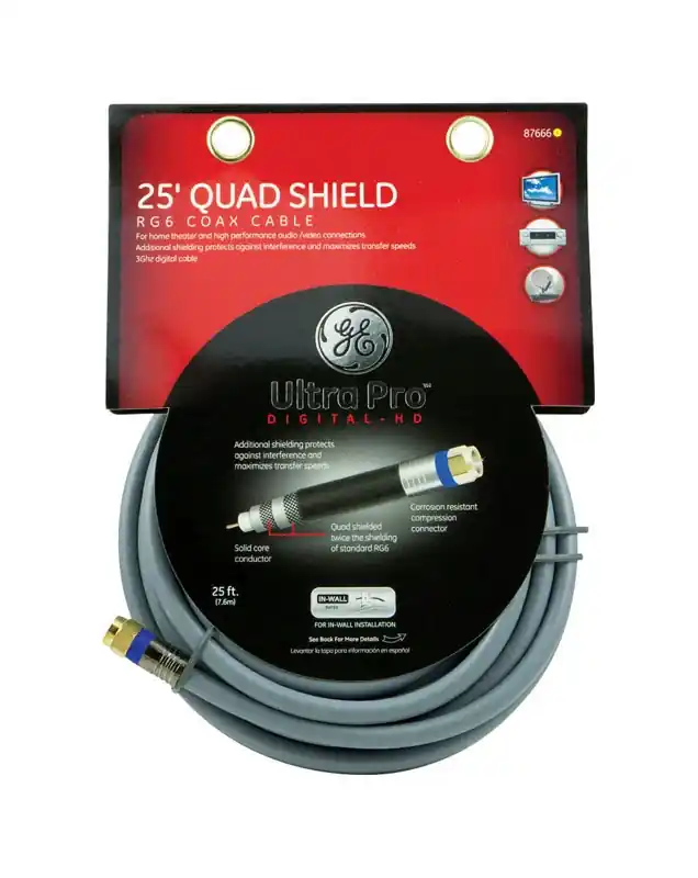 Ultra Pro 25 Ft. Coaxial Cable - F-type Connector, Quad Shielded, Gray