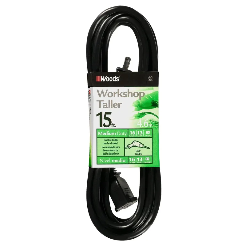 15 Ft. L Black Indoor/outdoor Extension Cord 16/2 Model 258