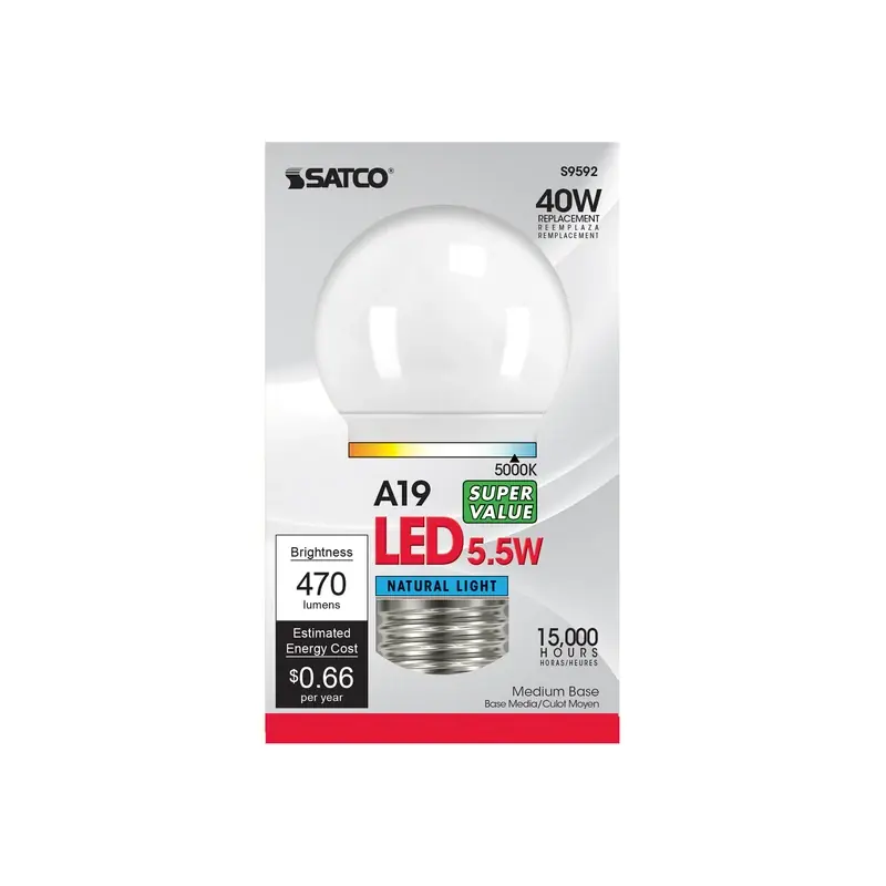 Satco A19 E26 (Medium) LED Bulb Natural Light 40 Watt Equivalence 1 Pk