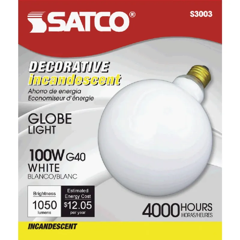 Satco 100 W G40 Globe Incandescent Bulb E26 (Medium) Soft White 1 Pk