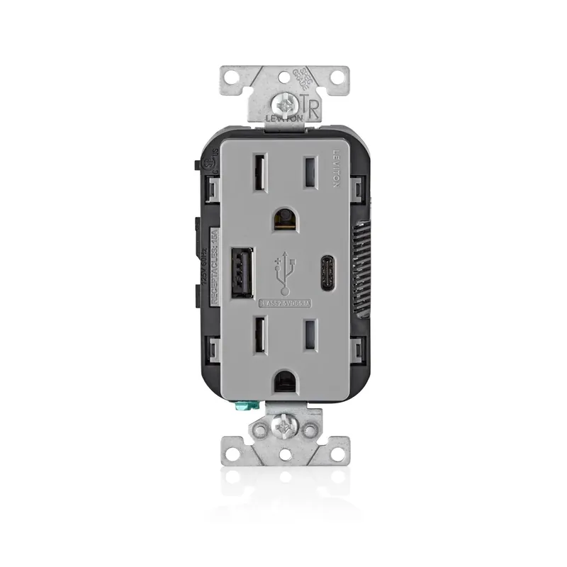 Leviton Decora 15 Amps 125 V Type A/C Duplex Gray Outlet And USB Charger 5-15R 1 Pk