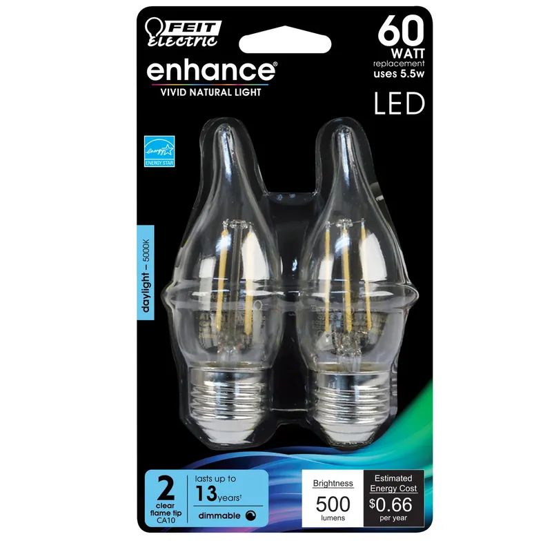 Feit Electric Acres Enhance CA10 E26 (Medium) LED Bulb Daylight 60 Watt Equivalence 2 PK