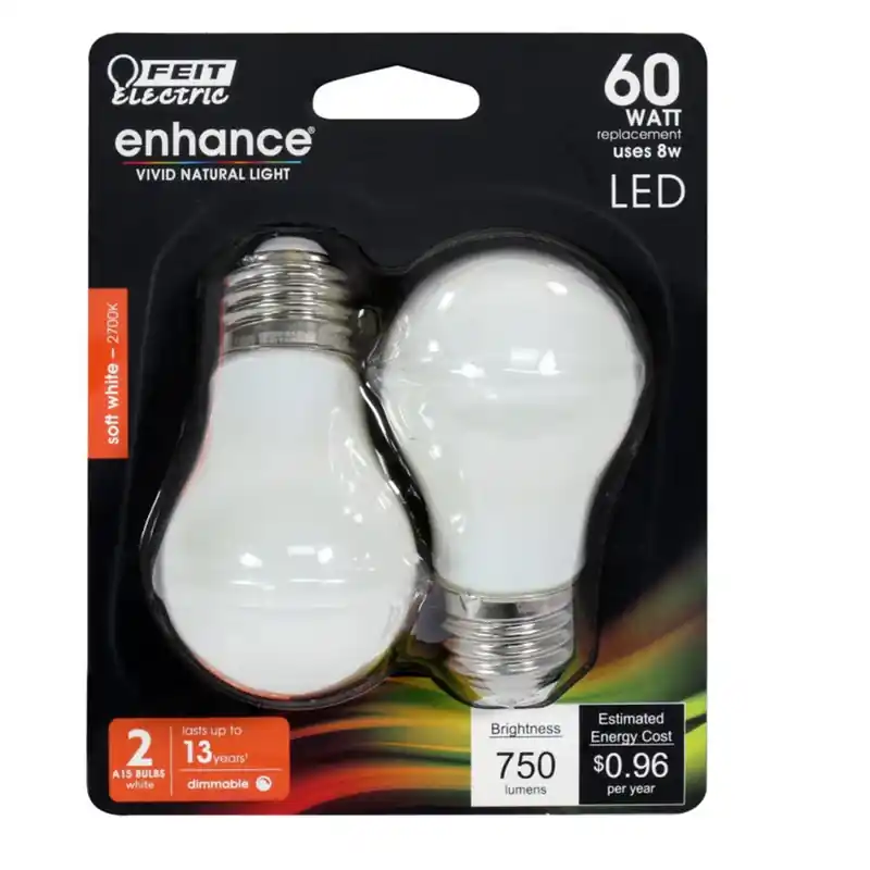 Feit Enhance A15 E26 (Medium) Filament LED Bulb Soft White 60 Watt Equivalence 2 Pk