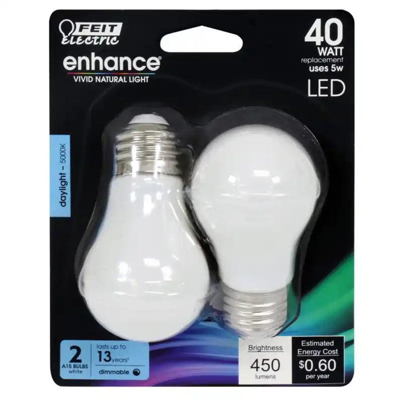 Feit Enhance A15 E26 (Medium) Filament LED Bulb Daylight 40 Watt Equivalence 2 Pk
