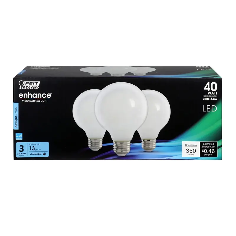 Feit Enhance G25 E26 (Medium) Filament LED Bulb Daylight 40 Watt Equivalence 3 Pk