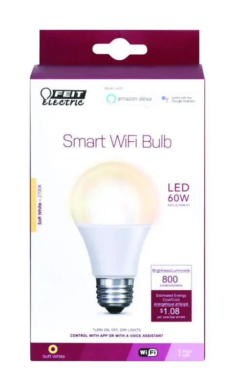 Feit Smart Home A19 E26 (Medium) Smart-Enabled LED Bulb Soft White 60 Watt Equivalence 1 Pk