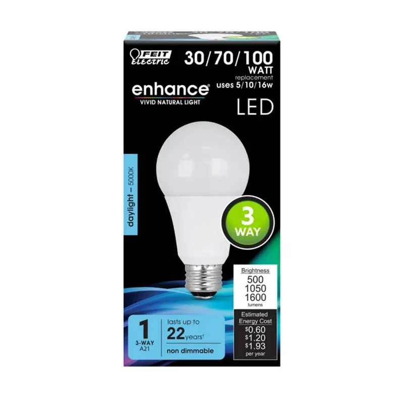 Feit Enhance A19 E26 (Medium) LED Bulb Daylight 30/70/100 Watt Equivalence 1 Pk