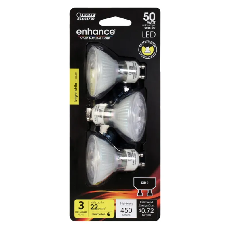 Feit Enhance MR16 GU10 LED Bulb Bright White 50 Watt Equivalence 3 Pk