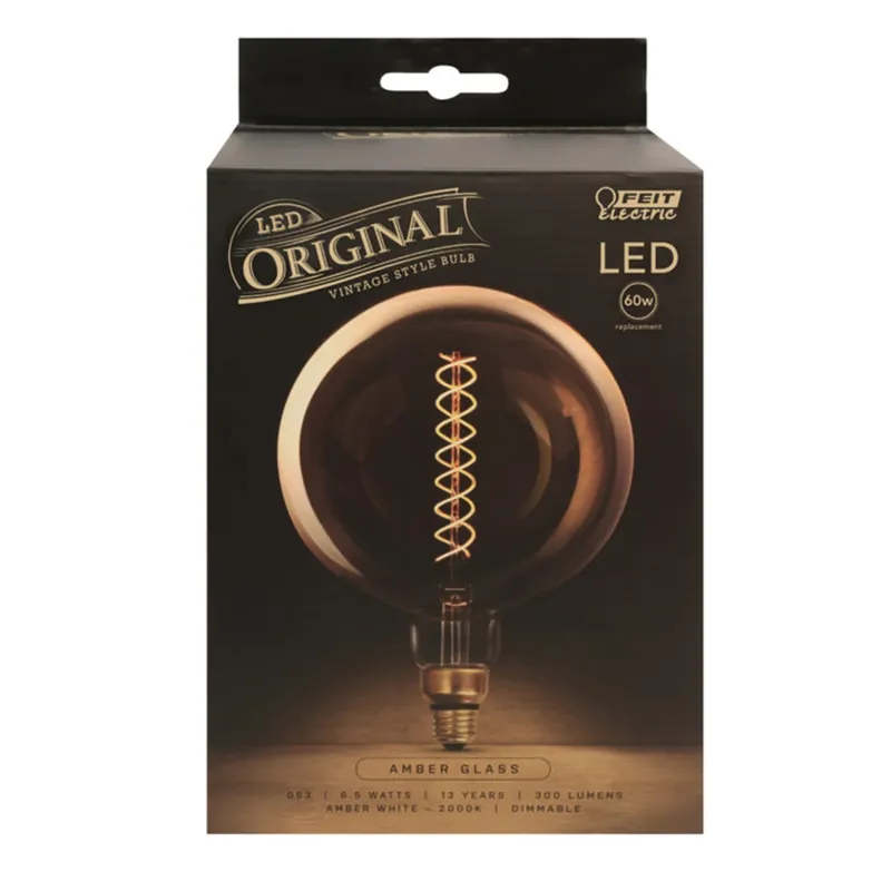 Feit G63 E26 (Medium) Filament LED Bulb Amber White 60 Watt Equivalence 1 Pk
