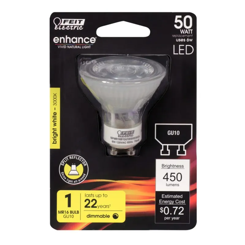 Feit Enhance MR16 GU10 LED Bulb Bright White 50 Watt Equivalence 1 Pk