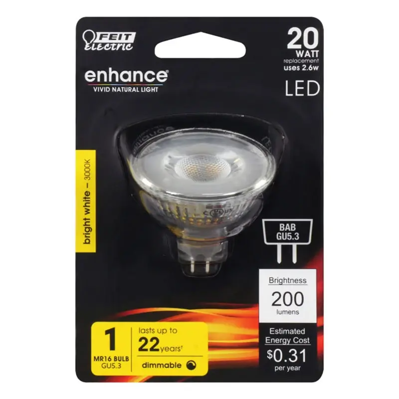 Feit Enhance MR16 GU5.3 LED Bulb Bright White 20 Watt Equivalence 1 Pk