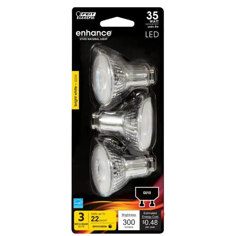 Feit Enhance MR16 GU10 LED Bulb Bright White 35 Watt Equivalence 3 Pk