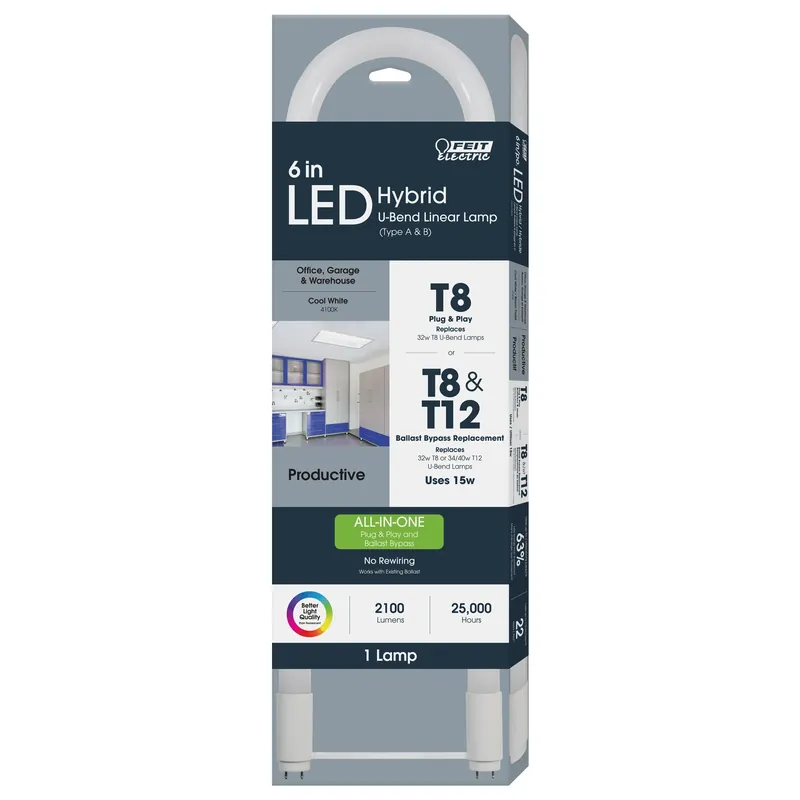 Feit Plug & Play T8 And T12 Cool White 22.5 In. G13 U-Bend LED Linear Lamp 32 Watt Equivalence 1 Pk