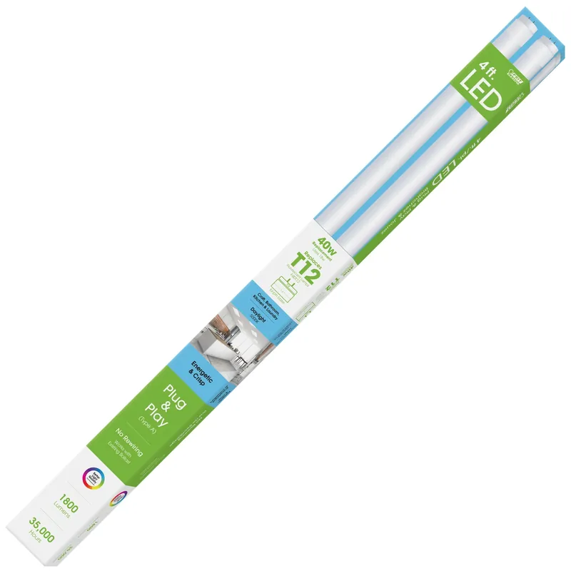 Feit Plug & Play T12 Daylight 48 In. G13 (Medium Bi-Pin) Linear LED Bulb 40 Watt Equivalence 2 Pk