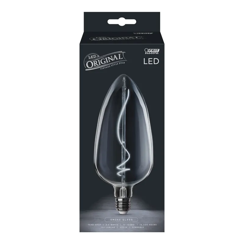 Feit Tear Drop E26 (Medium) Filament LED Bulb Smoke Daylight 60 Watt Equivalence 1 Pk