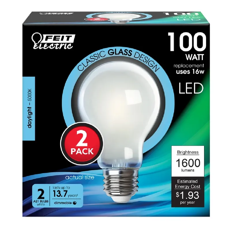 Feit Enhance A21 E26 (Medium) Filament LED Bulb Daylight 100 Watt Equivalence 2 Pk