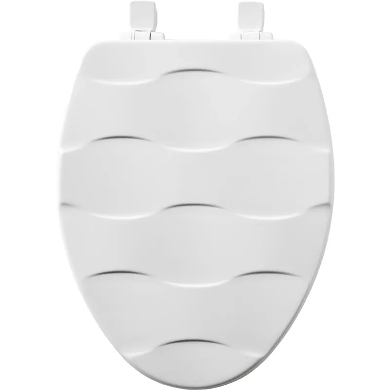 Toilet Seat, Elongated, White Wood, Basket Weave Design