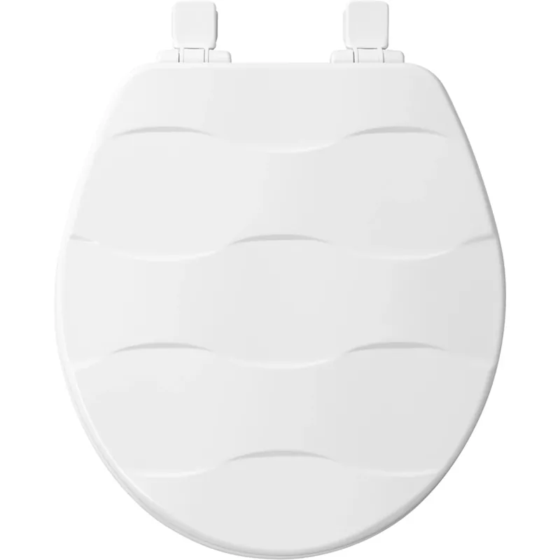 Toilet Seat, Round, White Wood, Basket Weave Design