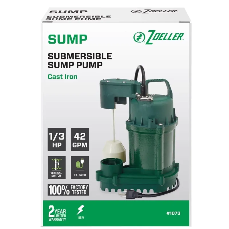1/3 Hp 115v Cast Iron Submersible Sump Pump With Vertical Float Switch
