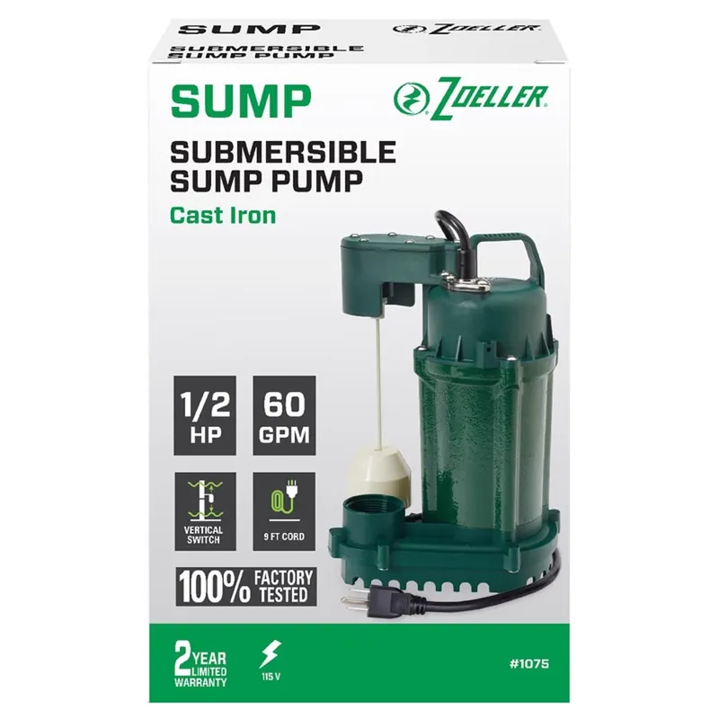 1/2 Hp 115v Cast Iron Submersible Sump Pump, 60 Gpm, Model 1075-0001