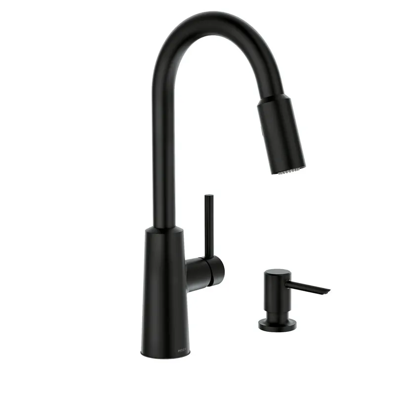 Nori One Handle Matte Black Kitchen Faucet With Soap Dispenser And High Arc Spout