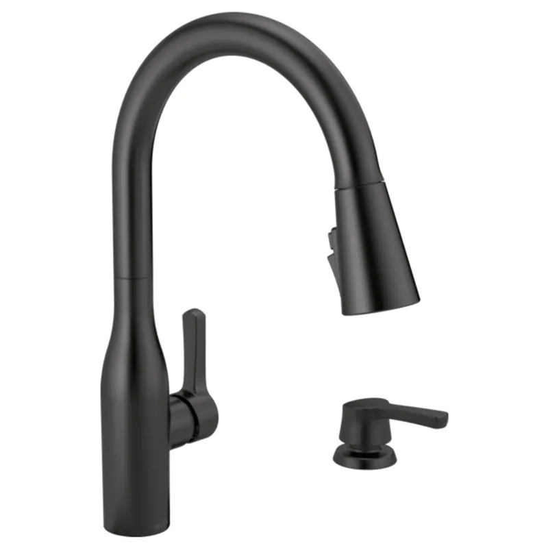 Marca Single Handle Kitchen Faucet, Pull-Down Spray, ShieldSpray Technology, Soap Dispenser, Matte Black