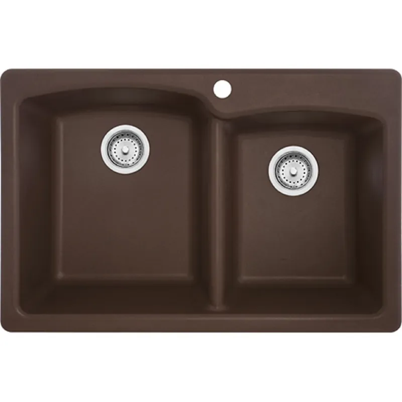 Ellipse Composite Granite Dual Mount 22 In. W X 33 In. L Double Bowl Kitchen Sink Mocha