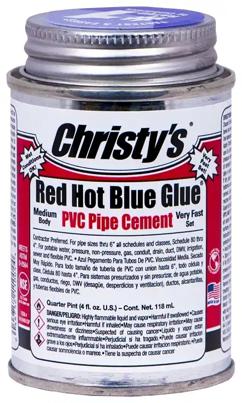 Red Hot Blue Glue PVC Pipe Cement, Low VOC, 4-oz.