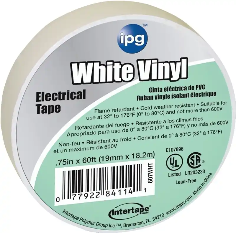 85828 White Vinyl Electrical Tape, 60 Ft L, 3/4 In W, Pvc Backing