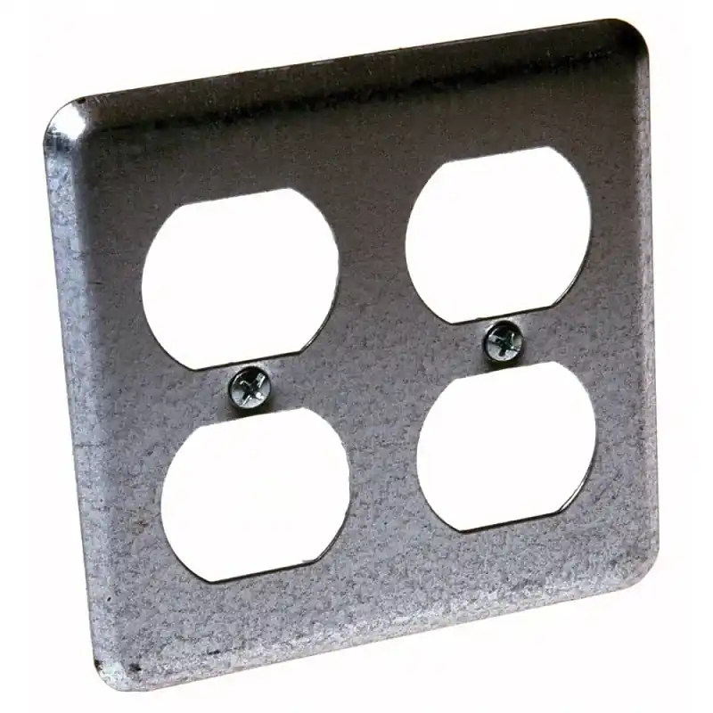 Receptacle Wall Plate Cover, Double Duplex, Steel, 4 In.