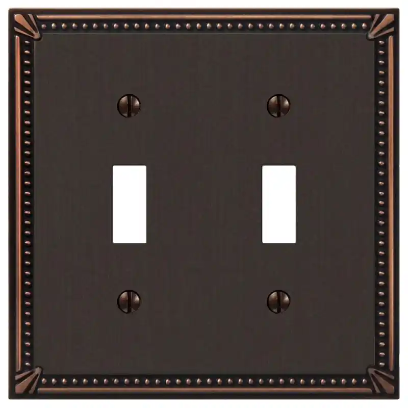 Amerelle Imperial Bead Aged Bronze 2 Gang Die-Cast Metal Toggle Wall Plate 1 Pk