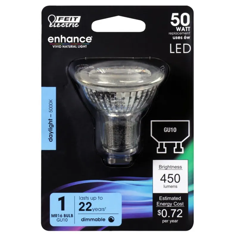 Feit Enhance MR16 GU10 LED Bulb Daylight 50 Watt Equivalence 1 Pk