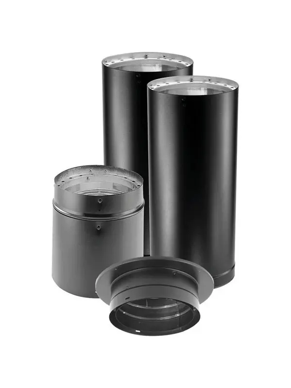 DVL Close Clearance Stove Pipe Connector Kit, Black Double-Wall Stainless Steel, 6-In.