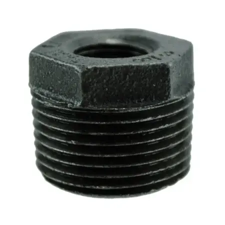 Prosource 3/4 X 1/4 Inch Black Pipe Bushing, Mip X Fip, Malleable Iron, Sch 40