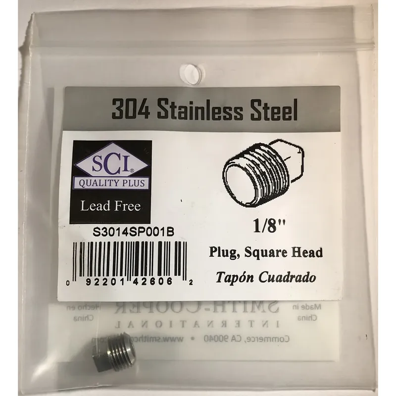 1/8 In. Mpt Stainless Steel Square Head Plug - Lead-free