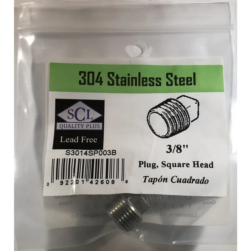 3/8 In. Mpt Stainless Steel Square Head Plug - Lead-free