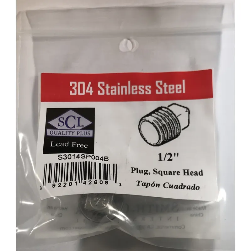 1/2 In. Mpt Stainless Steel Square Head Plug - Lead-free, Durable Design