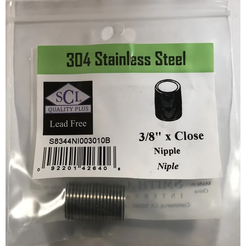 3/8 In. Mpt Stainless Steel Close Nipple - Lead-free, Durable, Versatile