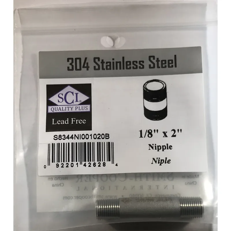 1/8 In. Mpt Stainless Steel 2 In. L Nipple For Plumbing Applications
